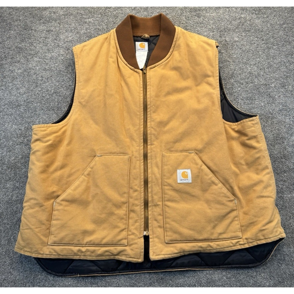 Carhartt Men's 2XL Brown Duck Canvas Quilted Lined Work Vest Full Zip